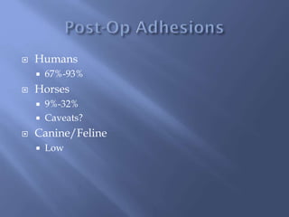  Humans
 67%-93%
 Horses
 9%-32%
 Caveats?
 Canine/Feline
 Low
 