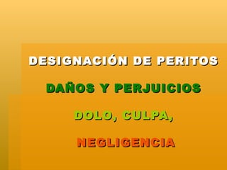 DESIGNACIÓN DE PERITOS

  DAÑOS Y PERJUICIOS

     DOLO, CULPA,

     NEGLIGENCIA
 