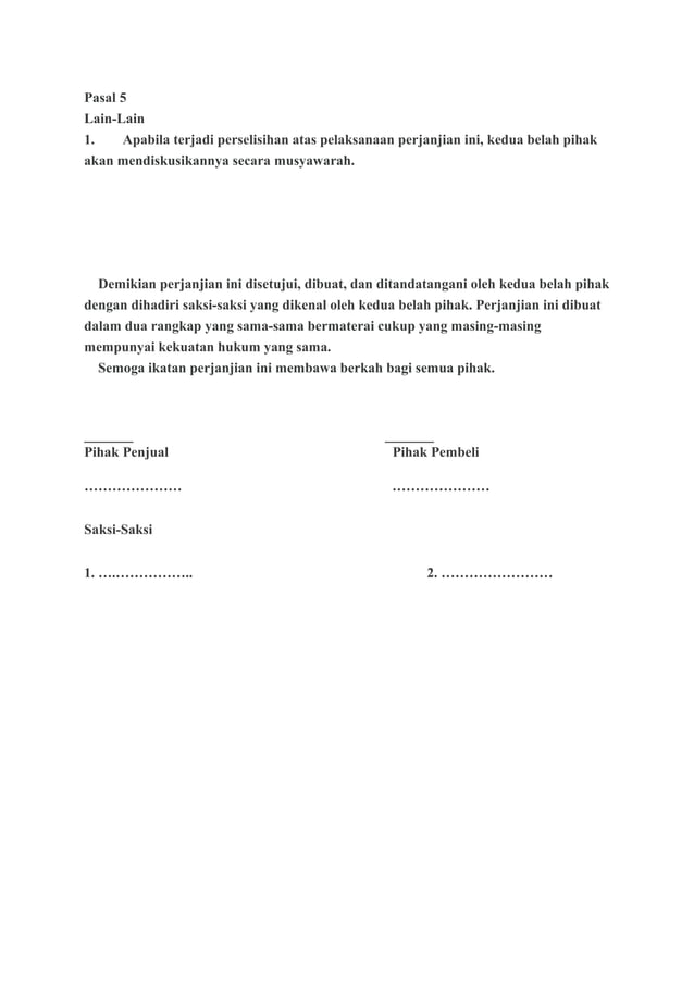 Perjanjian jual beli kenderaan | DOC