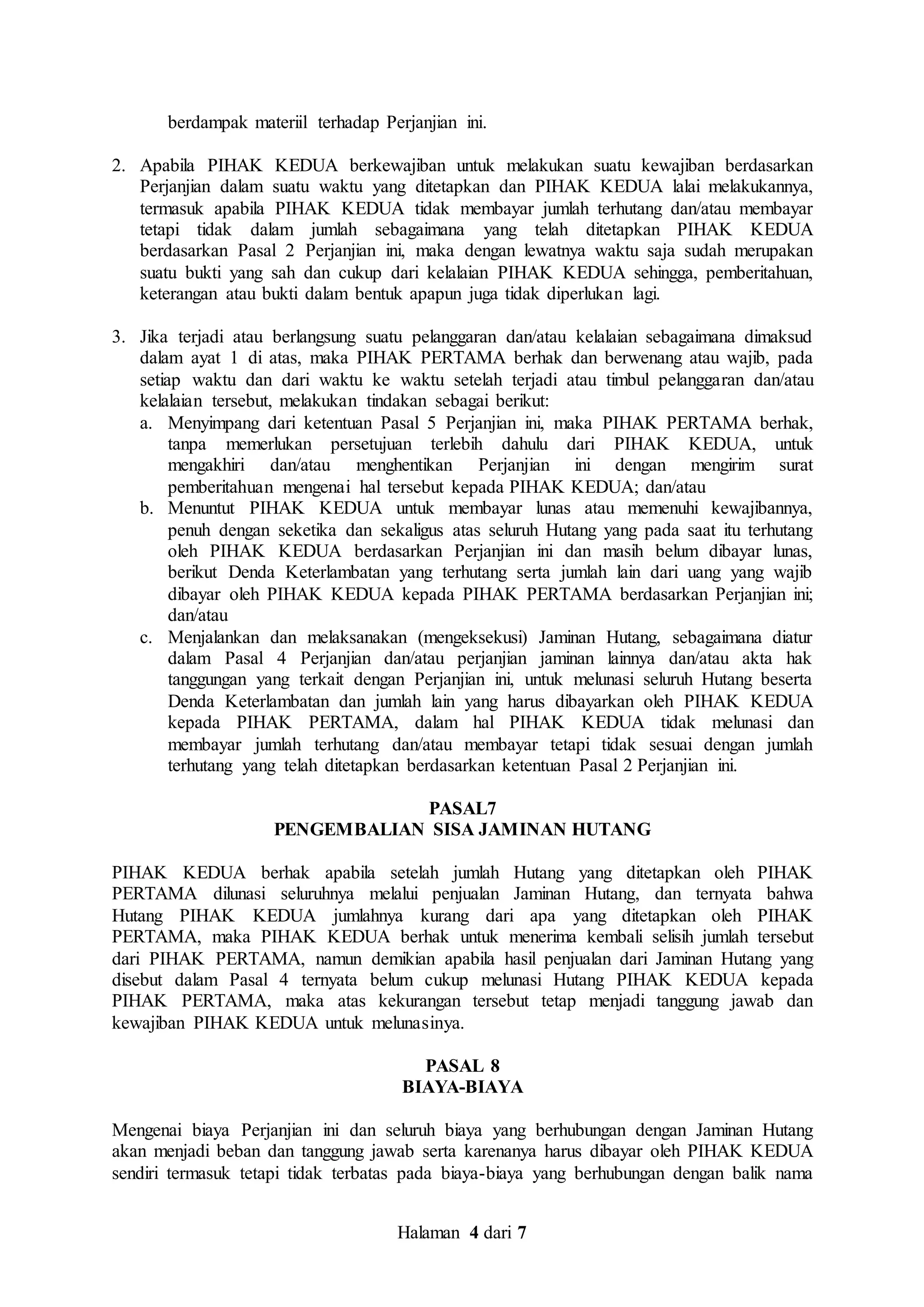Perjanjian Pemberian Dan Pengakuan Hutang Draft Clean Docx