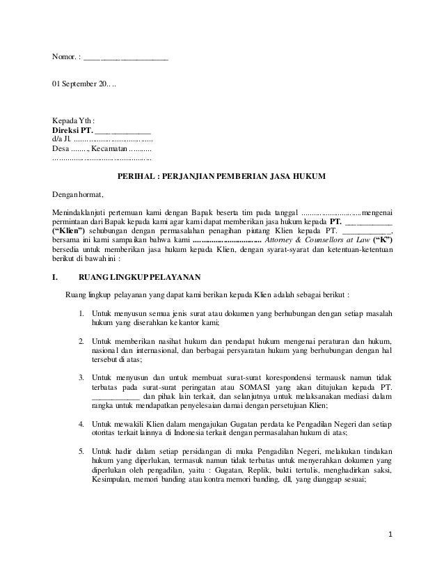 Contoh Penawaran Jasa Hukum Terbaru Beli Perjanjian Hub 0811888727