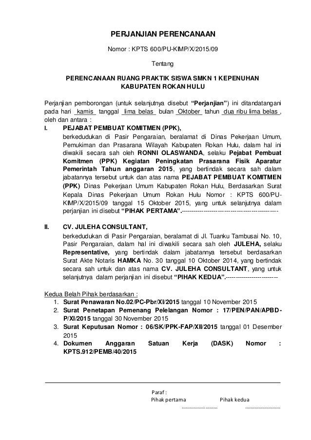 Contoh Surat Perjanjian Kerjasama Pemborong Bangunan