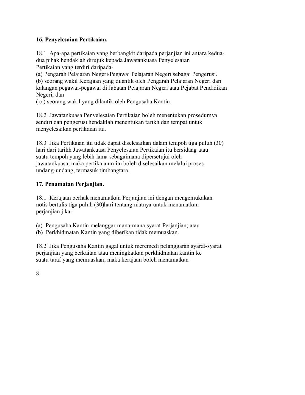 Perjanjian penyewaan kantin