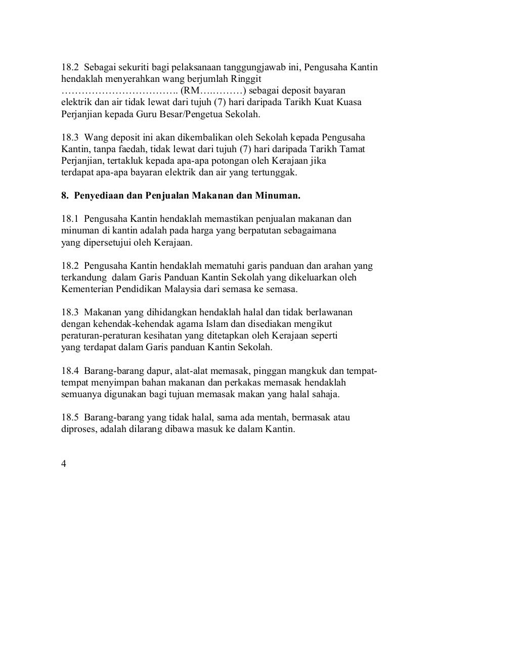 Perjanjian penyewaan kantin Perjanjian penyewaan kantin