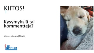 KIITOS!
Kysymyksiä tai
kommentteja?
Yhteys: miia.aro@filha.fi
 