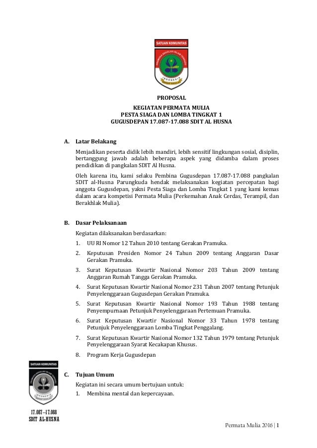 Proposal Permata Mulia 2016; Pesta Siaga dan Lomba Tingkat 1