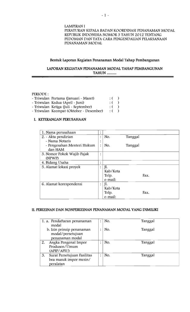 PEDOMAN & TATA CARA PENGENDALIAN PELAKSANAAN PENANAMAN MODAL