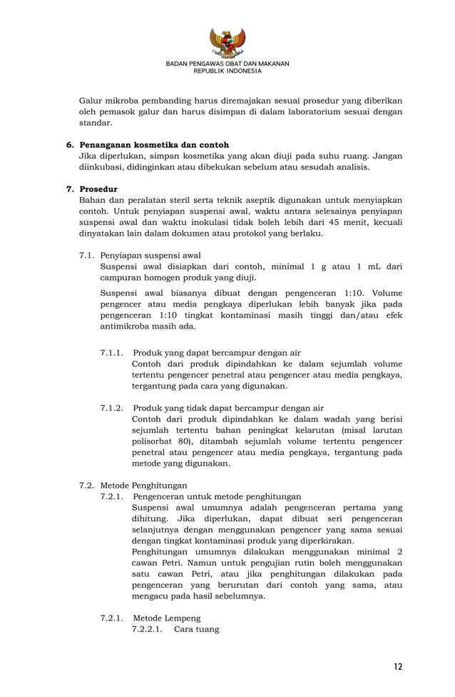 PERKA BPOM HK.03.1.23.08.11.07331 Tahun 2011 Metode Analisis Kosmetika