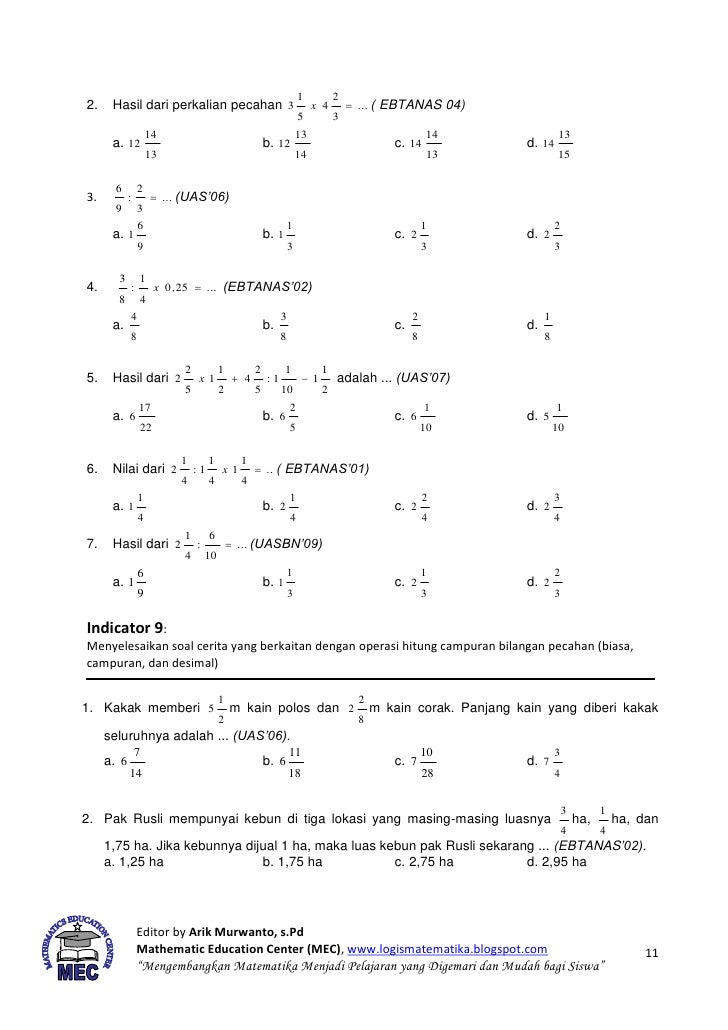Soal Matematika Pecahan Kelas 4 Kurikulum 2013 Sd Voldspros S Diary