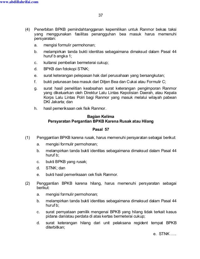 Perkap Nomor 5 Tahun 2012 Tentang Regident Kendaraan Bermotor