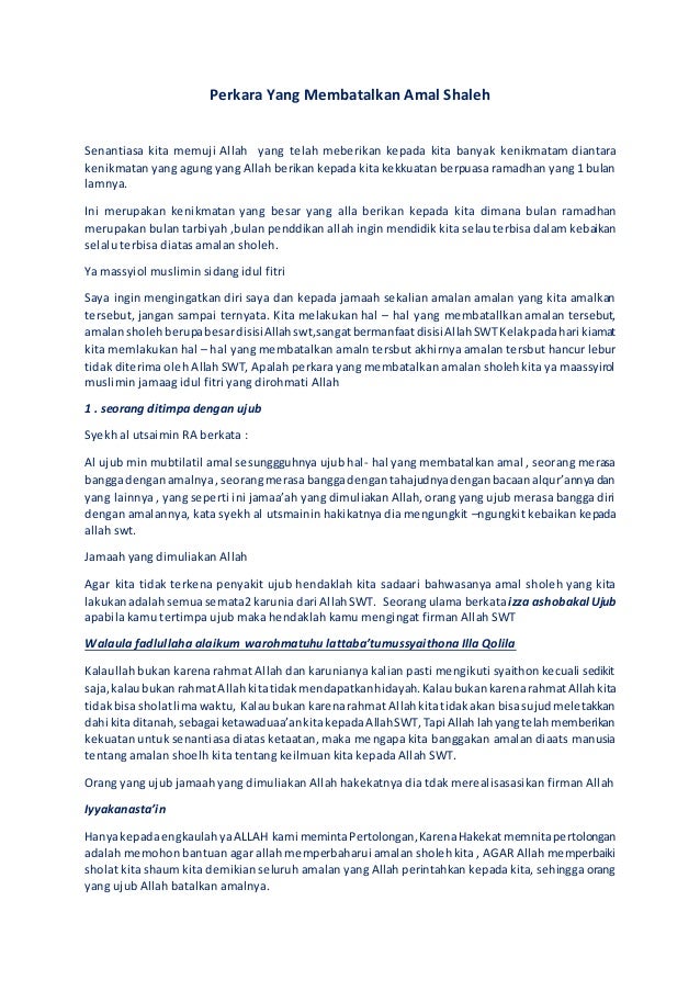 Perkara Yang Membatalkan Amal Shlaleh