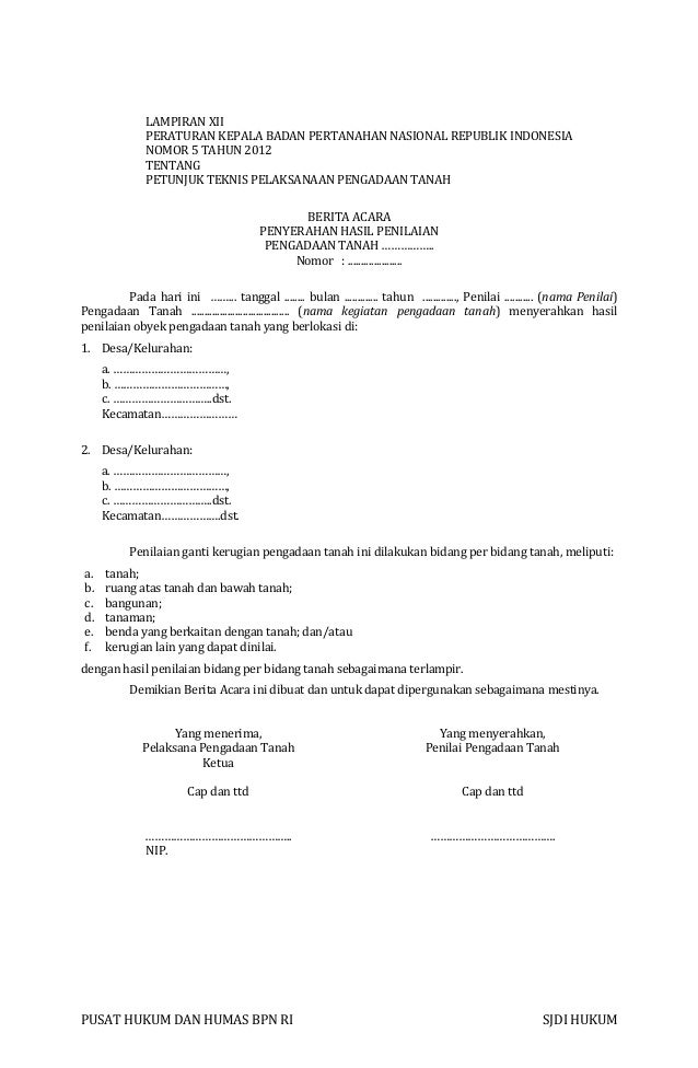 PERATURAN KEPALA BADAN PERTANAHAN NASIONAL NOMOR 5 TAHUN 