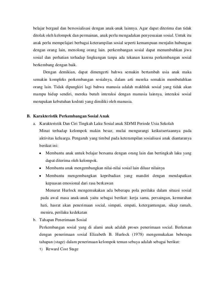 Perkembangan sosial anak usia sd