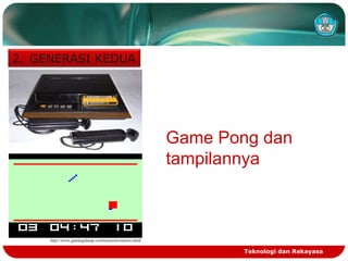 2. GENERASI KEDUA

Game Pong dan
tampilannya

http://www.gamingdump.com/konsolevolution.html

Teknologi dan Rekayasa

 