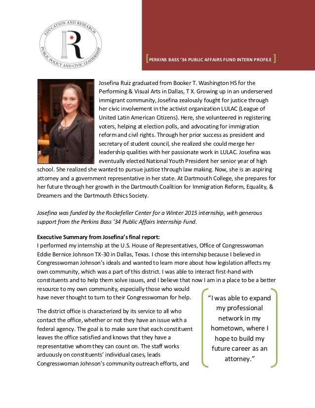 named internship profile summary josefina ruiz perkins bass 34 internship profile