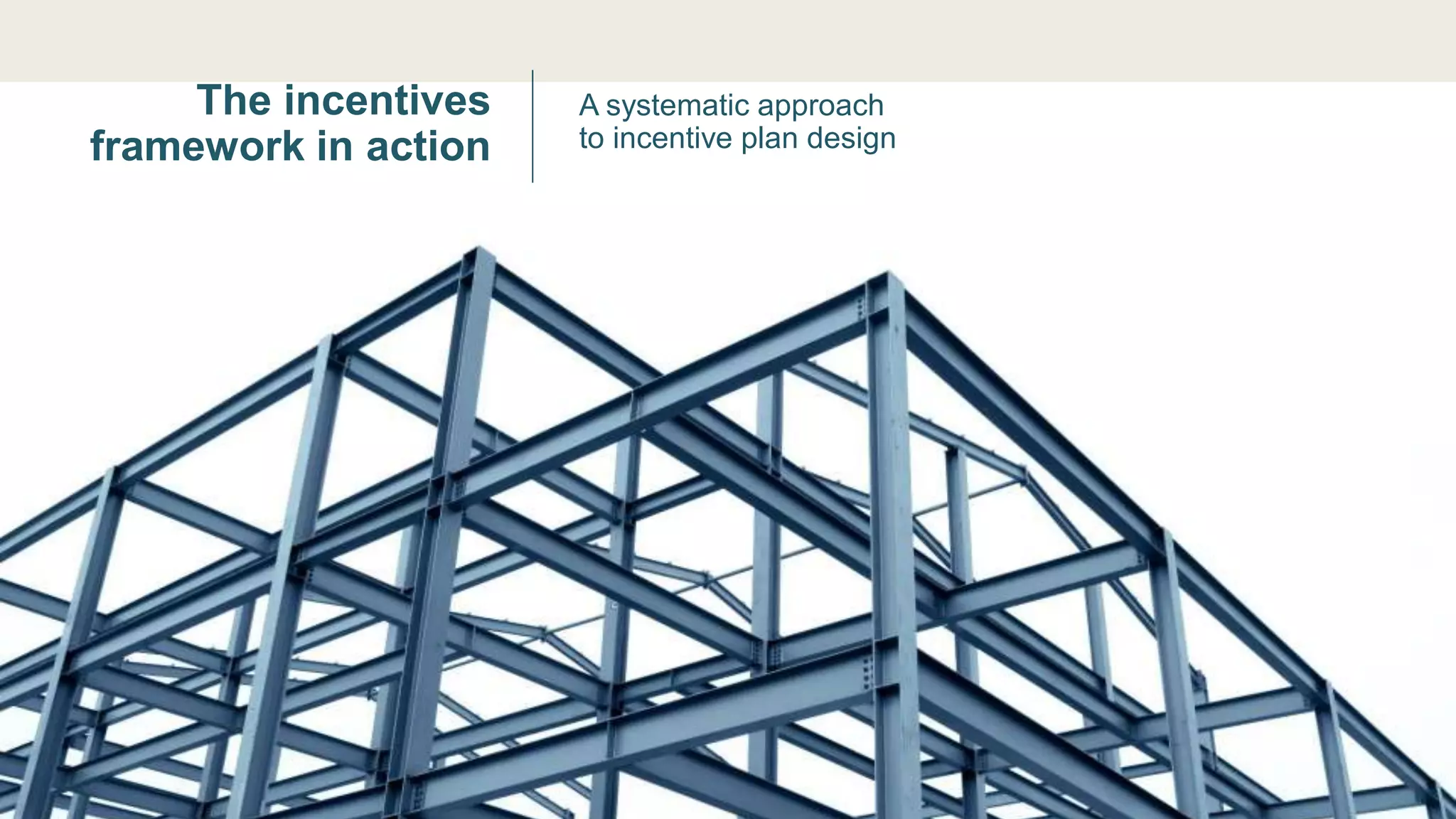 The incentives
framework in action
A systematic approach
to incentive plan design
 