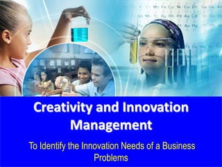 Creativity and Innovation
Management
To Identify the Innovation Needs of a Business
Problems
 