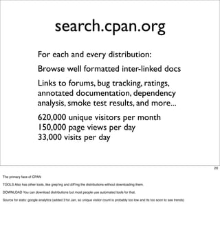 search.cpan.org
                 -      For each and every distribution:
                 -      Browse well formatted int...