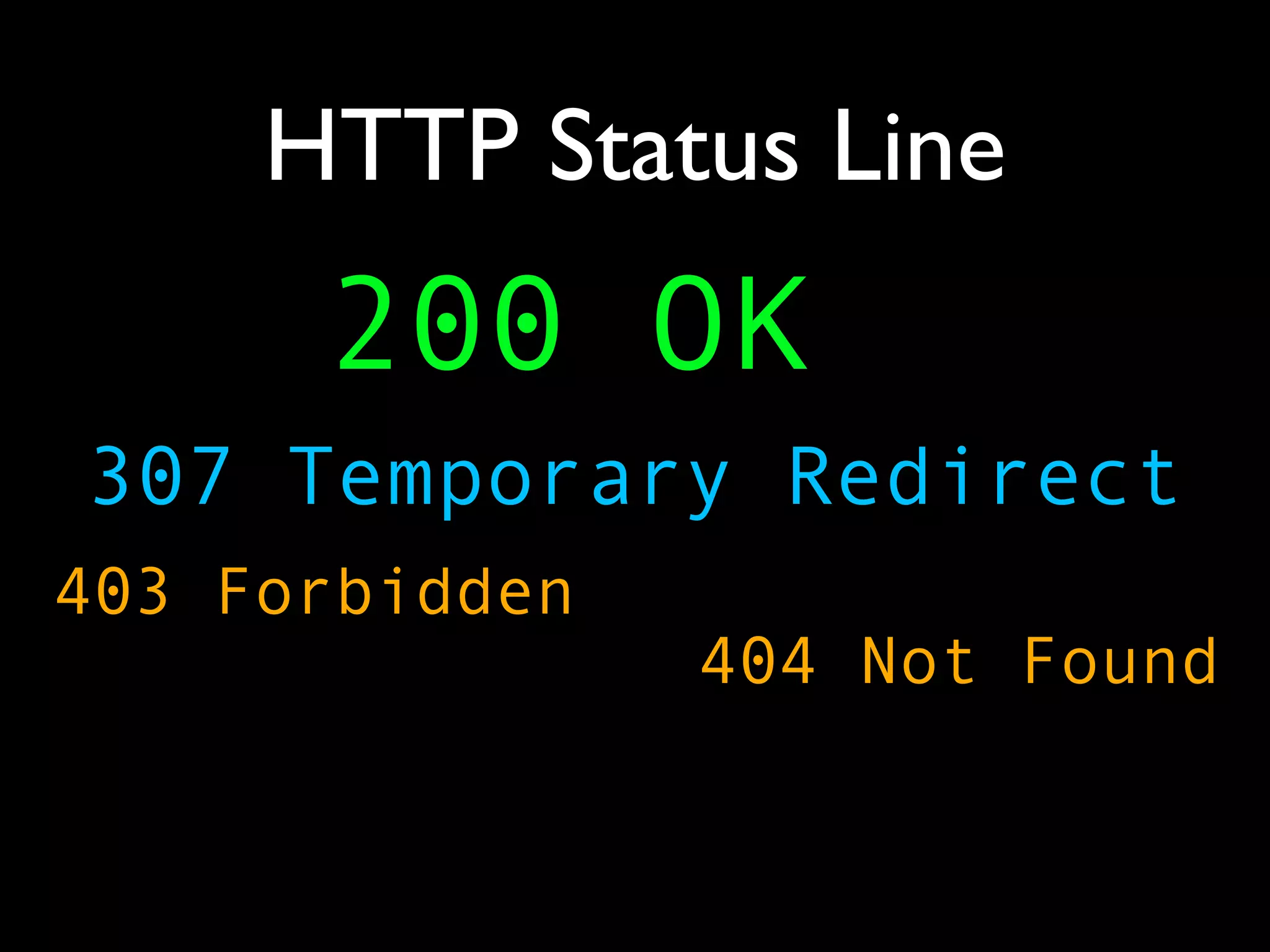 HTTP Status Line
      200 OK
307 Temporary Redirect
403 Forbidden
                404 Not Found
 