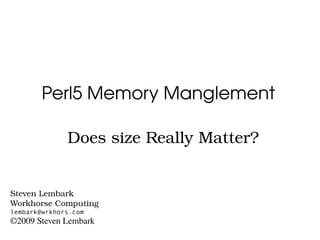 Perl5 Memory Manglement

              Does size Really Matter?


Steven Lembark  
Workhorse Computing
lembark@wrkhors.com
©2009 Steven Lembark
 