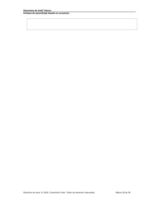 Elementos de Intel® Educar
Enfoque de aprendizaje basado en proyectos

Derechos de autor © 2009, Corporación Intel. Todos los derechos reservados.

Página 28 de 58

 