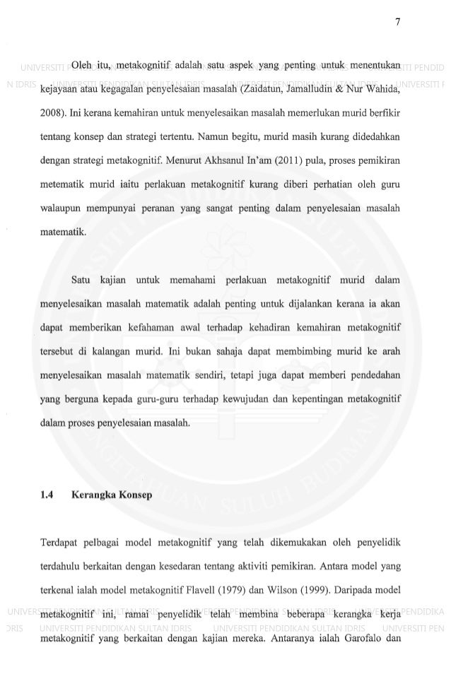 Perlakuan Metakognitif Murid Tahun Lima Dalam Penyelesaian Masalah Ma