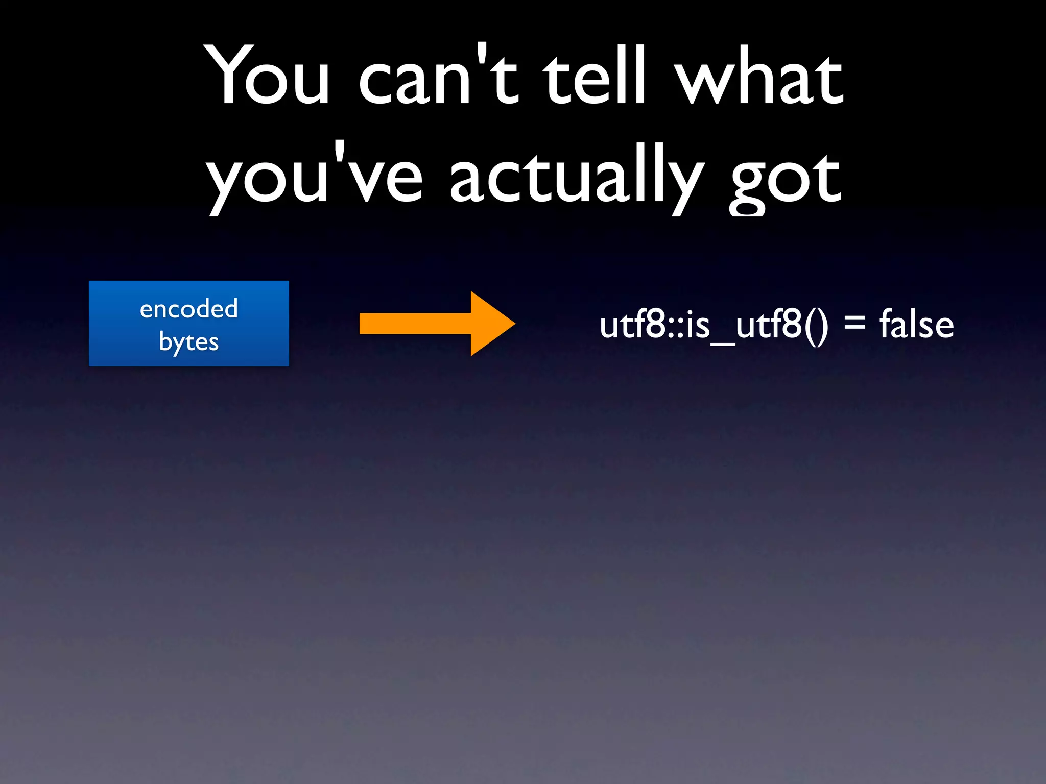 You can't tell what
    you've actually got
encoded
 bytes         utf8::is_utf8() = false
 
