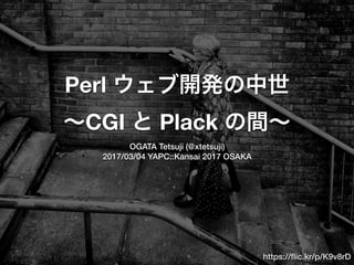 Perl
CGI Plack
OGATA Tetsuji (@xtetsuji)
2017/03/04 YAPC::Kansai 2017 OSAKA
https://ﬂic.kr/p/K9v8rD
 