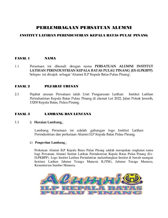 Perlembagaan Persatuan Alumni Ilp Kepala Batas 2007