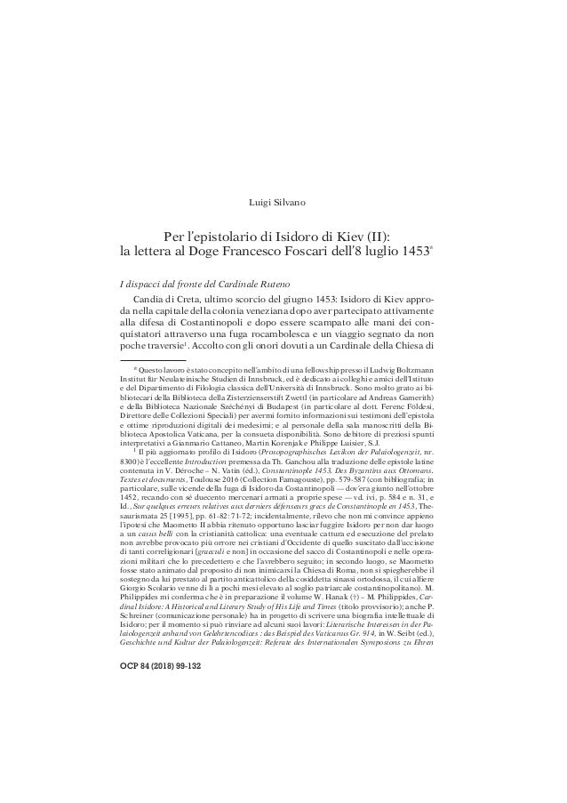 Per l'epistolario di Isidoro di Kiev: la lettera a papa ...