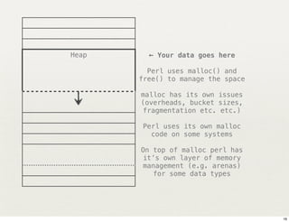 Heap     ← Your data goes here

         Perl uses malloc() and
       free() to manage the space

       malloc has its o...