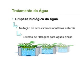 Tratamento da Água Limpeza biológica da água Imitação de ecossistemas aquáticos naturais Sistema de filtragem para águas cinzas 