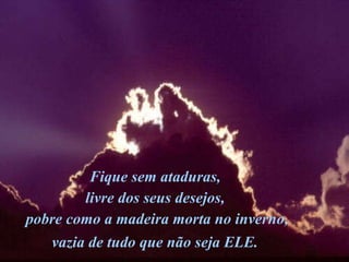 Fique sem ataduras,  livre dos seus desejos,  pobre como a madeira morta no inverno, vazia de tudo que não seja ELE.   