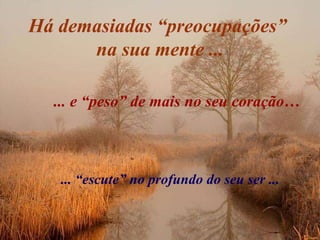 Há demasiadas “preocupações”  na sua mente ... ... e “peso” de mais no seu coração… ... “escute” no profundo do seu ser ...   