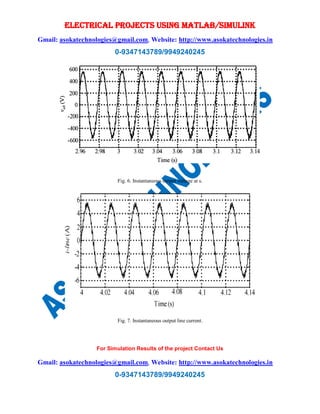 ELECTRICAL PROJECTS USING MATLAB/SIMULINK
Gmail: asokatechnologies@gmail.com, Website: http://www.asokatechnologies.in
0-9347143789/9949240245
For Simulation Results of the project Contact Us
Gmail: asokatechnologies@gmail.com, Website: http://www.asokatechnologies.in
0-9347143789/9949240245
Fig. 6. Instantaneous output voltage at s.
Fig. 7. Instantaneous output line current.
 