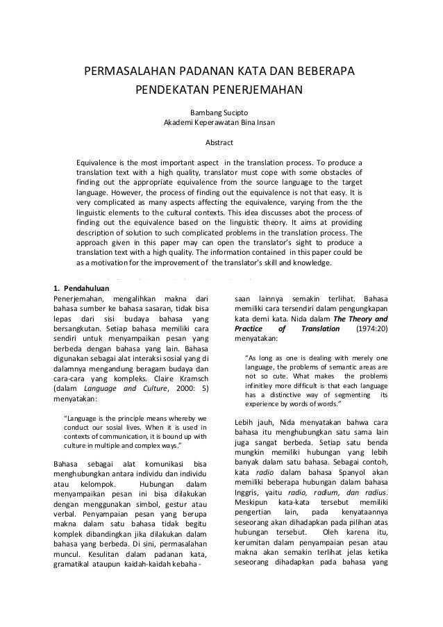 Permasalahan Padanan Kata Dan Beberapa Pendekatan Penerjemahan