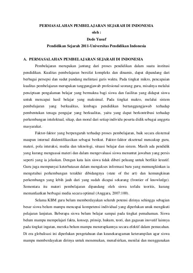 Permasalahan Pembelajaran Sejarah Di Indonesia Permasalahan Pembelajaran Sejarah Di Indonesia