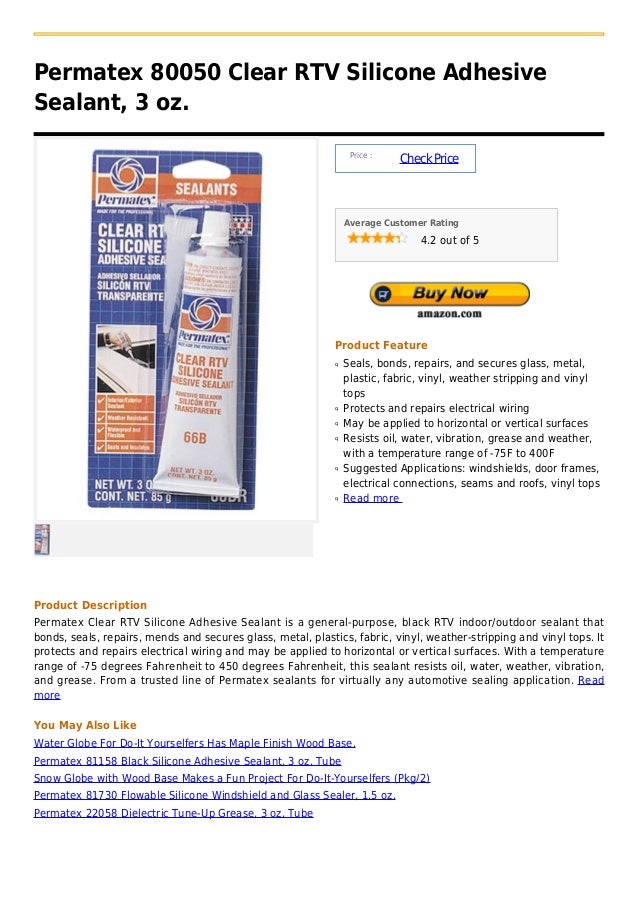 Permatex 80050 clear rtv silicone adhesive sealant, 3 oz.