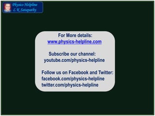 10/11/2015
Physics Helpline
L K Satapathy
For More details:
www.physics-helpline.com
Subscribe our channel:
youtube.com/physics-helpline
Follow us on Facebook and Twitter:
facebook.com/physics-helpline
twitter.com/physics-helpline
