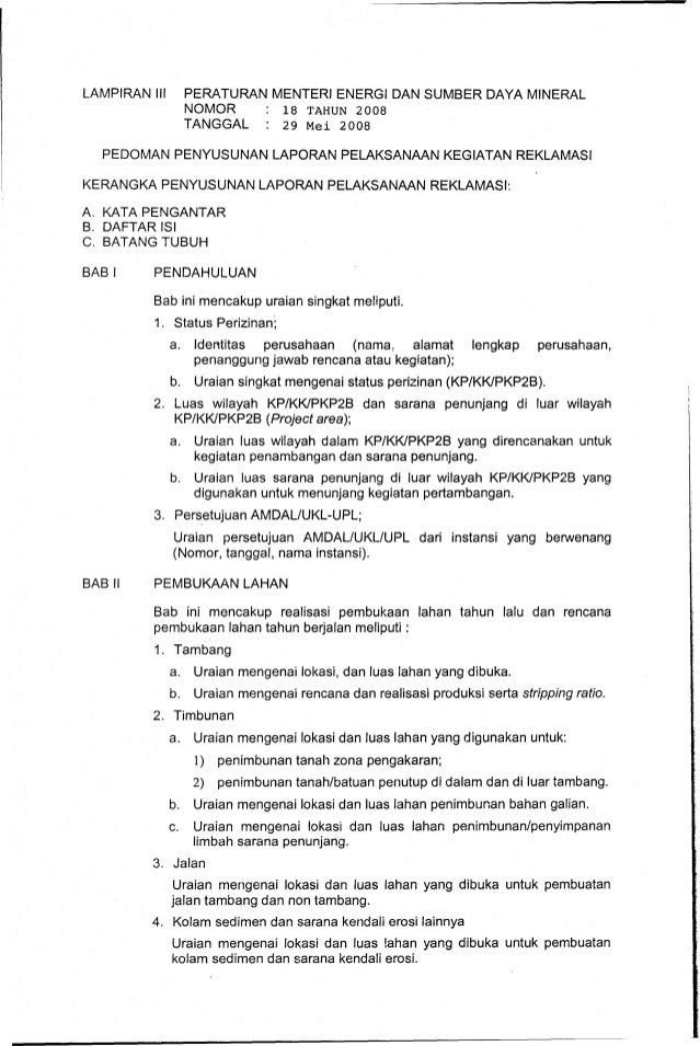 Permen esdm-18-2008 tentang reklamasi dan penutupan tambang