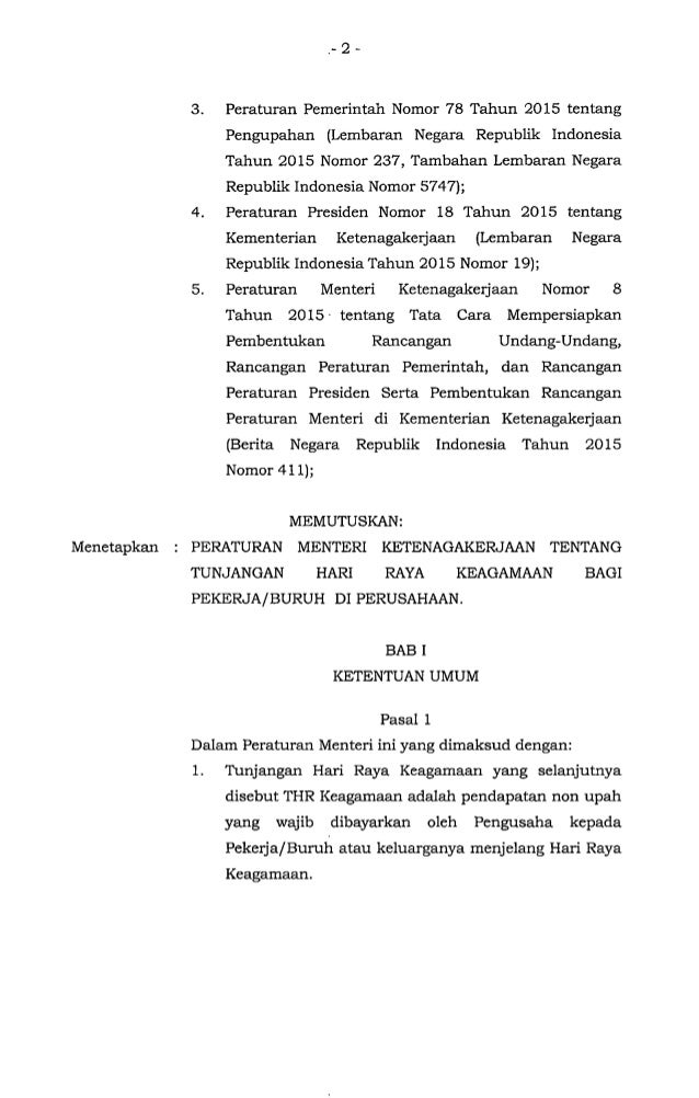Permenaker No 06 Tahun 2016 Tentang THR