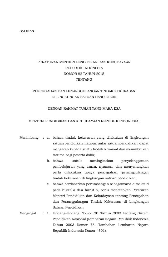 Permendikbud Nomor 82 Tahun 2015