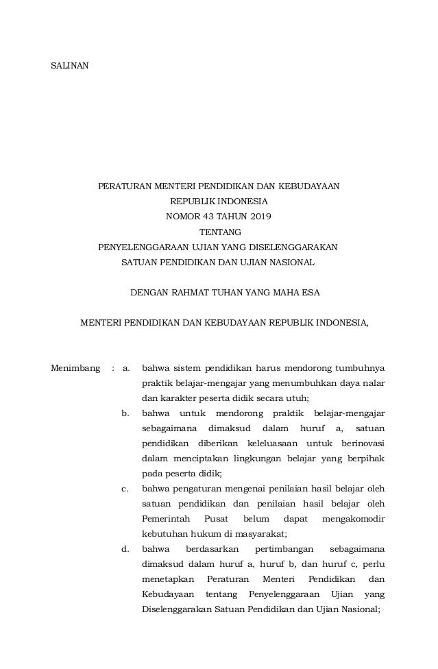 Permendikbud No 43 Tahun 2019 Permendikbud No 43 Tahun 2019