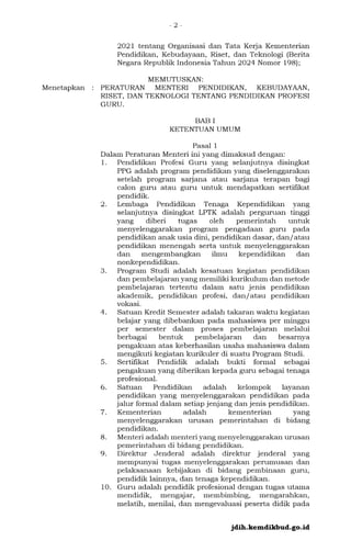 PERMENDIKBUDRISTEK NOMOR 19 TAHUN 2024 TENTANG PENDIDIKAN PROFESI GURU ...
