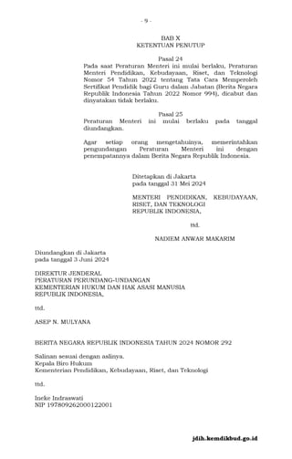 PERMENDIKBUDRISTEK NOMOR 19 TAHUN 2024 TENTANG PENDIDIKAN PROFESI GURU ...
