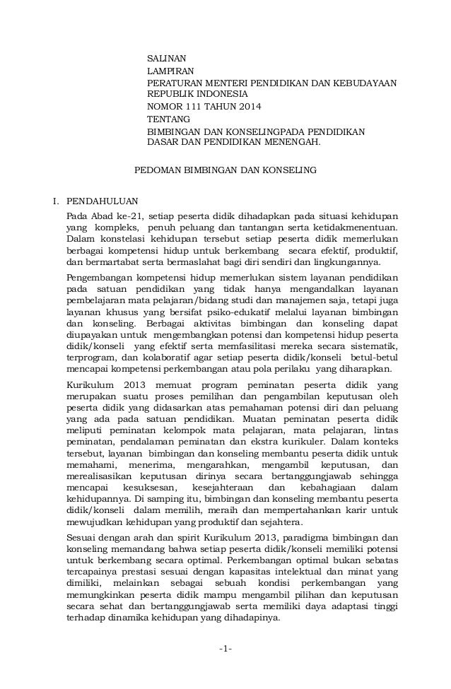 Permendikbud Tahun2014 Nomor 111 Lampiran Bimbingan Konseling Permendikbud Tahun2014 Nomor 111 Lampiran Bimbingan Konseling