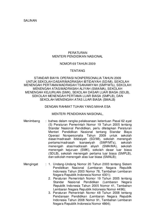 Permendiknastahun2009no69tentangstandarpembiayaan 111208035312 Phpapp Permendiknastahun2009no69tentangstandarpembiayaan 111208035312 Phpapp