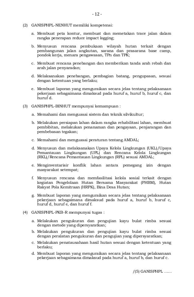 Permenhut No 54 Th 2014 Ttg Kompetensi Dan Sertifikasi Tenaga Teknis