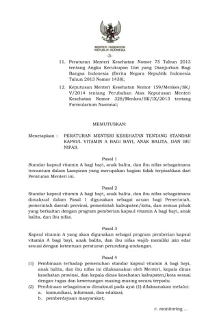 Permenkes 21 2015 Kapsul Vitamin A Bayi Balita Dan Ibu Nifas Permenkes 21 2015 Kapsul Vitamin A Bayi Balita Dan Ibu Nifas