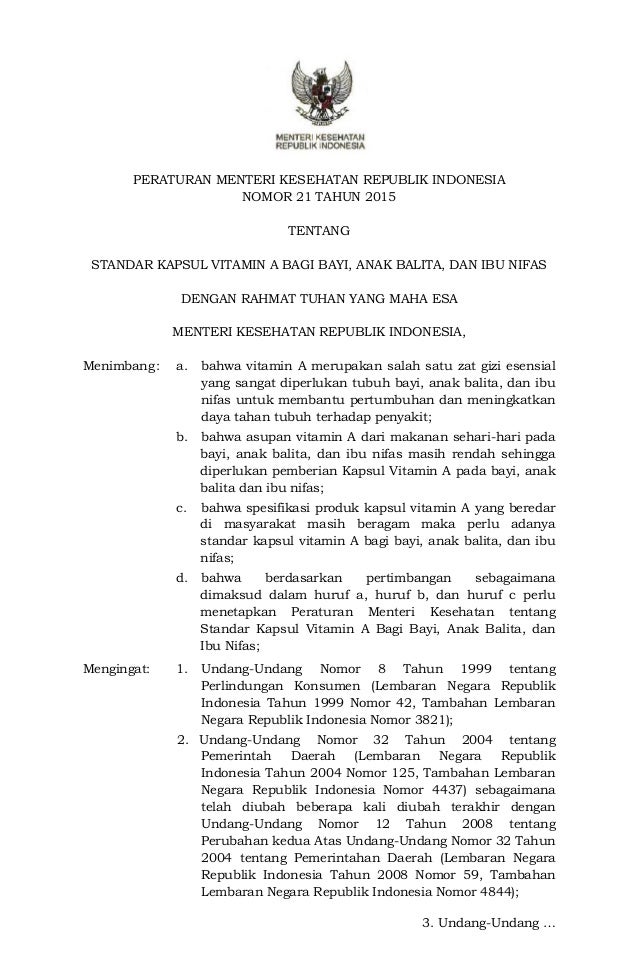 Permenkes 21 2015 Kapsul Vitamin A Bayi Balita Dan Ibu Nifas Permenkes 21 2015 Kapsul Vitamin A Bayi Balita Dan Ibu Nifas